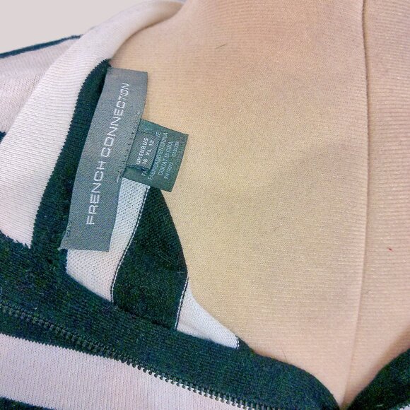 French Connection Black & White Striped Knit Aline Long Sleeve Midi Mock Dress - Picture 7 of 7